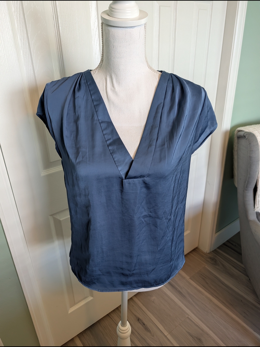 H&M Slate Blue V-Neck Cap Sleeve Blouse